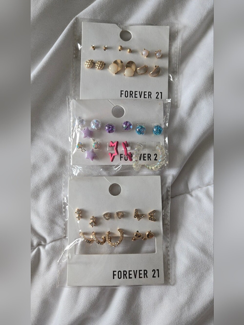 Forever 21 Earring Lot Y2K Gold Tone Butterfly Heart Star Hoop Stud Earrings NWT
